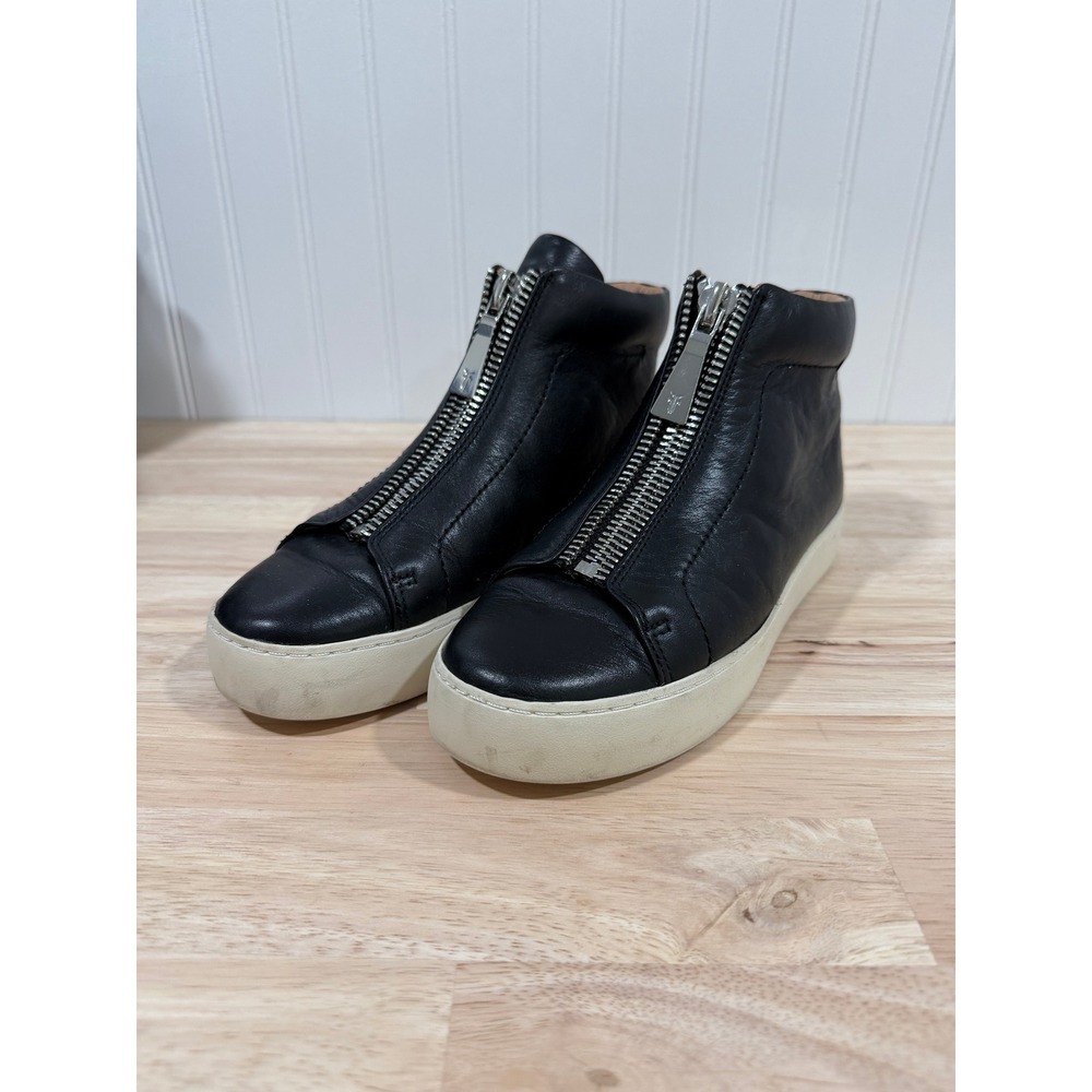 Frye Lena Zip High Leather Boots Black Shoes Moto Women Size 6